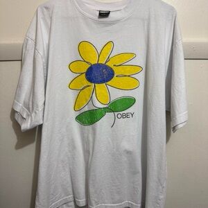 Obey Kids White Tee with Yellow and Green Flower